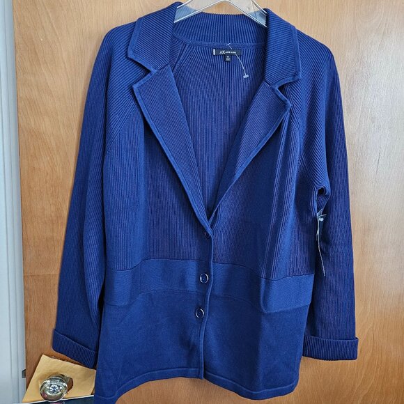 AK Anne Klein Blue Ribbed Cardigan Sweater – 1X - Picture 1 of 16